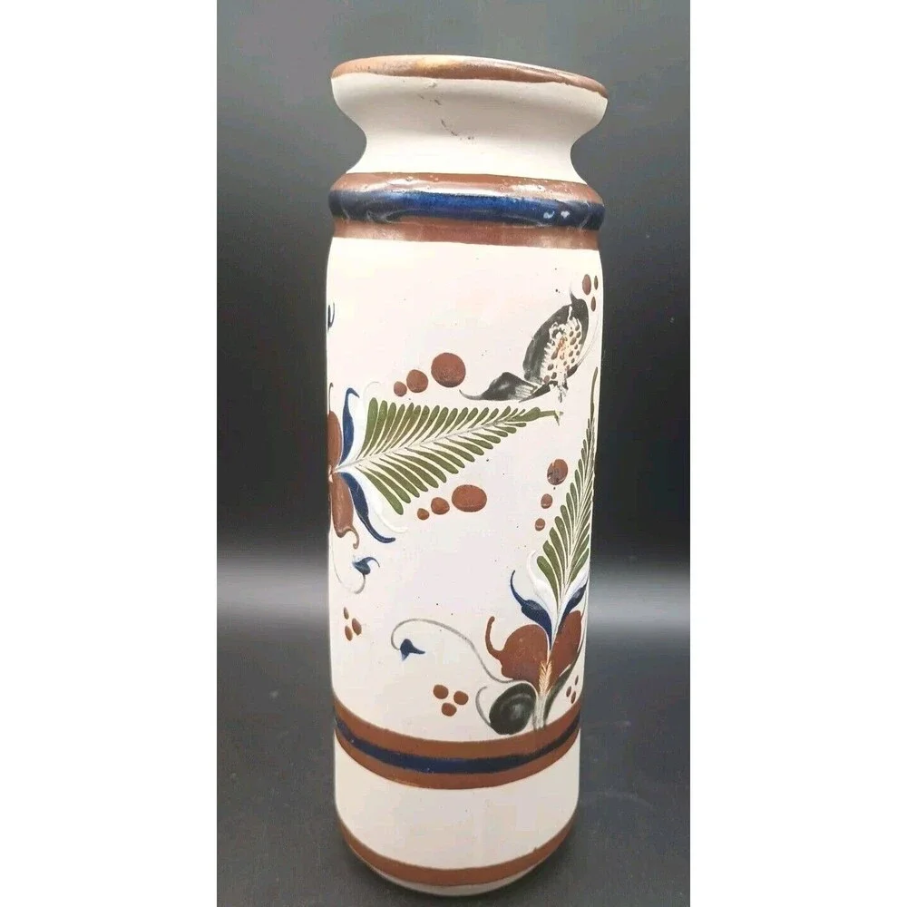 Vtg Tonala Sandstone Mexican Folk Art Vase Tall 10